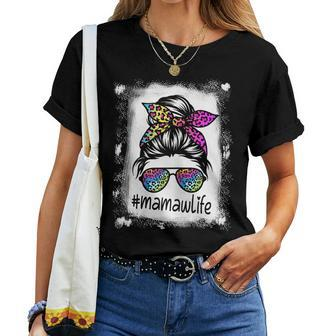 Mamaw Life Bleached Mamawlife Tie Dye Leopard Messy Bun Women T-shirt - Thegiftio UK