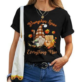 Pumpkin Fall Coffee Fall Gnome With Witch Broom Halloween Women T-shirt - Thegiftio UK