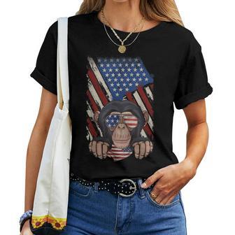 Retro American Flag Monkey Dad Mom Monkey Lover 4Th Of July Women T-shirt - Thegiftio