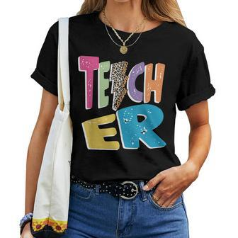Teacher Colorful Distressed Leopard Lightning Bolt Trendy Women T-shirt - Thegiftio UK