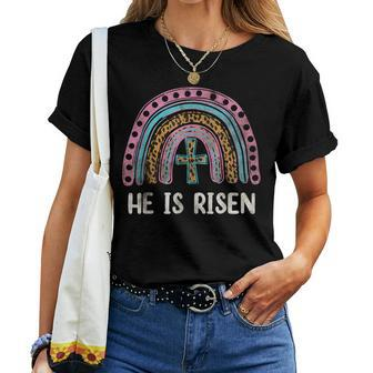 Vintage He Is Risen Leopard Rainbow Christian Jesus Easter Women T-shirt - Thegiftio UK