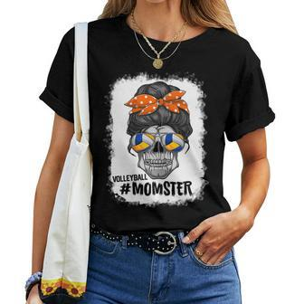 Volleyball Momster Halloween Messy Bun Mom Ster Women T-shirt - Thegiftio UK