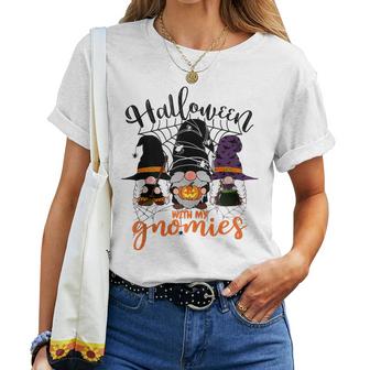 Gnomes Halloween With My Gnomies Witch Garden Gnome  Women T-shirt Casual Daily Crewneck Short Sleeve Graphic Basic Unisex Tee