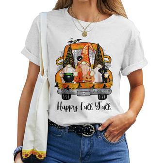 Gnome Witch Halloween Pumpkin Autumn Fall Happy Fall Yall  Women T-shirt Casual Daily Crewneck Short Sleeve Graphic Basic Unisex Tee