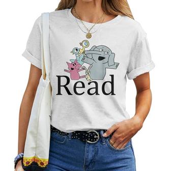 Funny Read Book Club Piggie Elephant Pigeons Teacher  Women T-shirt Casual Daily Crewneck Short Sleeve Graphic Basic Unisex Tee