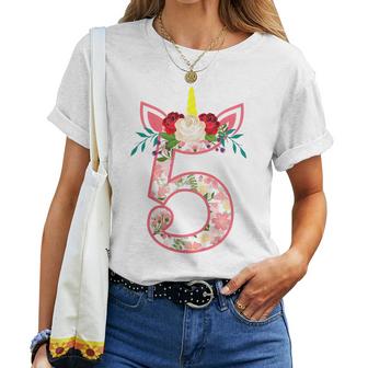 Kids 5 Year Old Gifts 5Th Birthday Girls Unicorn Face Flower  Women T-shirt Casual Daily Crewneck Short Sleeve Graphic Basic Unisex Tee