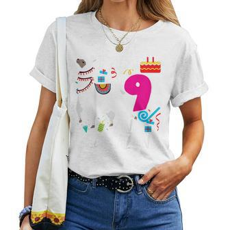9 Year Old I Am 9 Years Old And Llamazing Llama 9Th Birthday Women T-shirt - Thegiftio UK