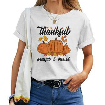 Autumn Thankful Grateful Blessed New Fall Gift Women T-shirt - Seseable