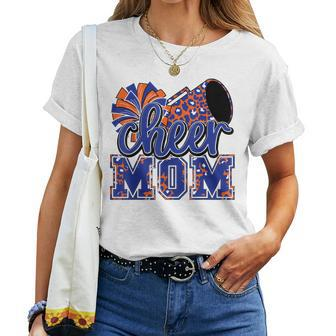 Cheer Mom Blue Orange Leopard Cheer Poms & Megaphone Women T-shirt - Thegiftio UK