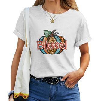 Colorful Pumpkin Blessed Thankful Fall Gift Women T-shirt - Seseable
