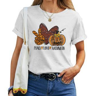 Halloween Fall Vintage Peace Love Halloween Women T-shirt - Seseable