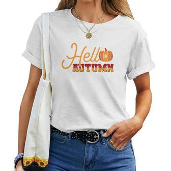 Hello Autumn Pumpkin Hello Fall Women T-shirt - Seseable