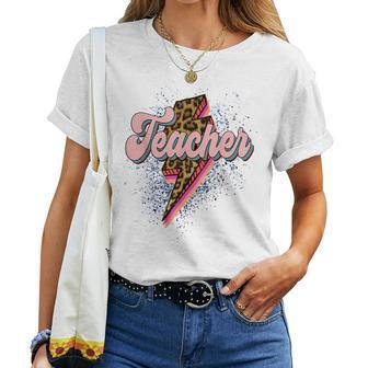 Leopard Teacher Teacher Lightning Bolt Back To School Women T-shirt - Thegiftio UK
