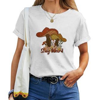 Mushroooms Stay Weird Fall Autumn Women T-shirt - Seseable