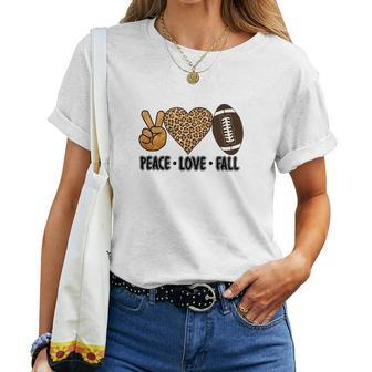 Peace Love Fall Football Leopard Heart Women T-shirt - Seseable