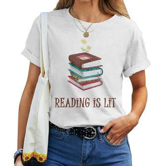 Reading Is Lit Literacy Book Flower Literature Teacher Lover Women T-shirt - Thegiftio UK