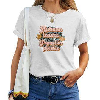 Retro Fall Autumn Leaves And Pumpkins Please Autumn Women T-shirt