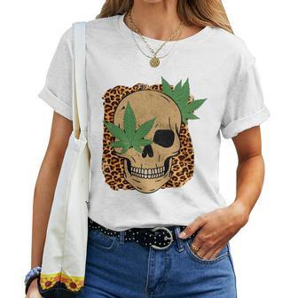 Skeleton And Plants Skull And Leaf Design Women T-shirt - Seseable