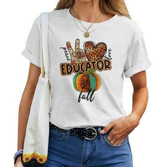 Teacher Peace Love Fall Educator Women T-shirt - Seseable