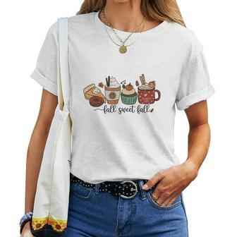 Things Fall Sweet Fall Pumpkin Pie Latte Cupcake Women T-shirt - Seseable