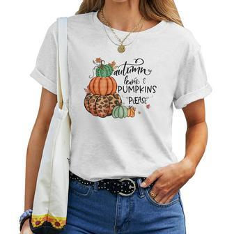 Vintage Autumn Autumn Leaves _ Pumpkins Please Women T-shirt - Seseable