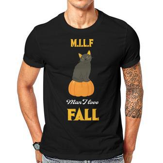 Man I Love Fall Pumpkin Black Cat Men T-shirt Casual Daily Crewneck Short Sleeve Graphic Basic Unisex Tee - Seseable