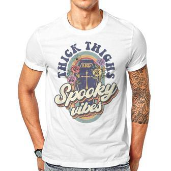 Thick Thighs And Spooky Vibes Retro Spooky Halloween Men T-shirt Casual Daily Crewneck Short Sleeve Graphic Basic Unisex Tee - Seseable