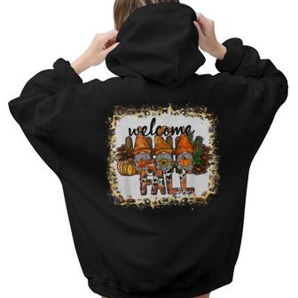Cute Halloween Gnomes Autumn Pumpkins Fall Holiday  Aesthetic Words Graphic Back Print Hoodie Gift For Teen Girls