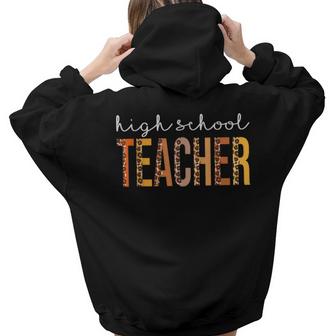 High School Teacher Leopard Fall Autumn Lovers Thanksgiving  Aesthetic Words Graphic Back Print Hoodie Gift For Teen Girls