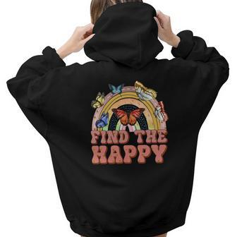 Boho Vintage Find The Happy Place Custom Aesthetic Words Graphic Back Print Hoodie Gift For Teen Girls - Seseable