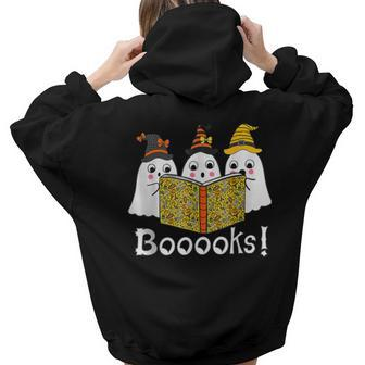 Booooks Cute Ghost Boo Reading Books Halloween Library Gift Aesthetic Words Graphic Back Print Hoodie Gift For Teen Girls - Thegiftio UK