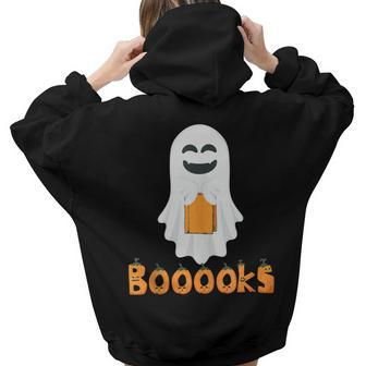 Booooks Funny Ghost Reading Books Halloween Pumpkin Alphabet Aesthetic Words Graphic Back Print Hoodie Gift For Teen Girls - Thegiftio UK