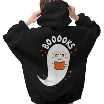 Booooks Ghost Boo Read Books Library Teacher Halloween Cute Aesthetic Words Graphic Back Print Hoodie Gift For Teen Girls - Thegiftio UK