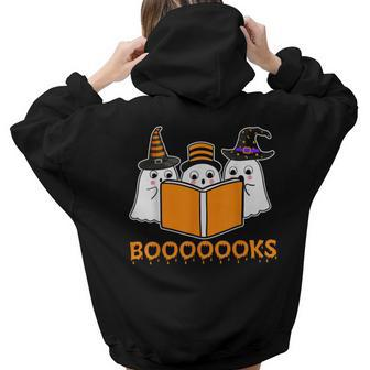 Booooks Ghost Boo Read Books Library Teacher Halloween Cute V2 Aesthetic Words Graphic Back Print Hoodie Gift For Teen Girls - Thegiftio UK