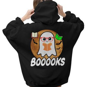 Booooks Ghost Boo Read Books Library Teacher Halloween Cute V5 Aesthetic Words Graphic Back Print Hoodie Gift For Teen Girls - Thegiftio UK