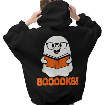 Booooks Ghost Boo Read Books Library Teacher Halloween Cute V7 Aesthetic Words Graphic Back Print Hoodie Gift For Teen Girls - Thegiftio UK