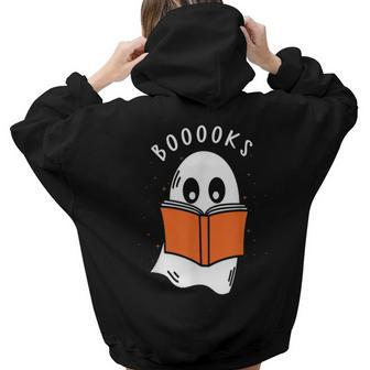 Booooks Ghost Books Halloween Teacher Funny Teacher Aesthetic Words Graphic Back Print Hoodie Gift For Teen Girls - Thegiftio UK
