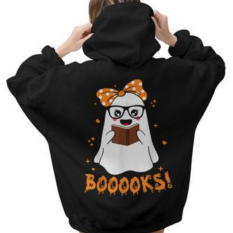 Booooks Ghost Funny Boo Read Books Lover Library Halloween Aesthetic Words Graphic Back Print Hoodie Gift For Teen Girls - Thegiftio UK