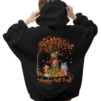 Cat It’S Fall Y’All Pumpkin Autumn Halloween Cat Fall Autumn Aesthetic Words Graphic Back Print Hoodie Gift For Teen Girls - Thegiftio