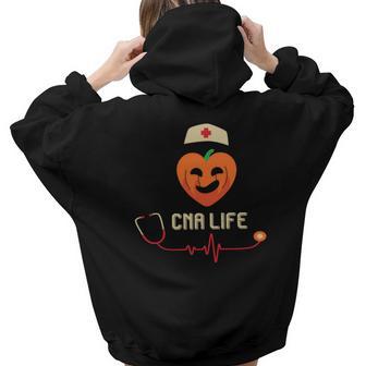 Cna Life Nurse Heartbeat Job Fall Pumpkin Aesthetic Words Graphic Back Print Hoodie Gift For Teen Girls - Seseable