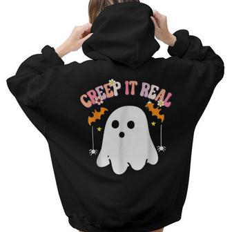 Creep It Real Ghost Kids Boys Girls Halloween Costume Aesthetic Words Graphic Back Print Hoodie Gift For Teen Girls - Thegiftio UK