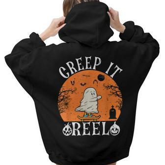 Creep It Real Ghost Men Skateboarding Halloween Fall Season Aesthetic Words Graphic Back Print Hoodie Gift For Teen Girls - Thegiftio UK