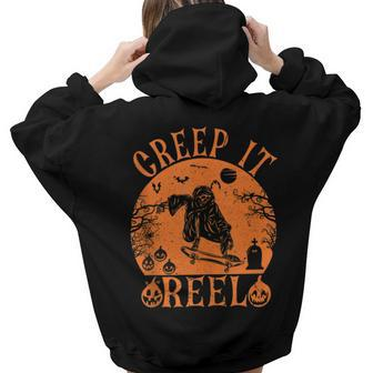 Creep It Real Ghost Men Skater Halloween Fall Season  Aesthetic Words Graphic Back Print Hoodie Gift For Teen Girls