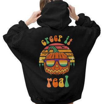 Creep It Real Halloween Ghost Groovy Spooky Witch Boys Girls Aesthetic Words Graphic Back Print Hoodie Gift For Teen Girls - Thegiftio UK