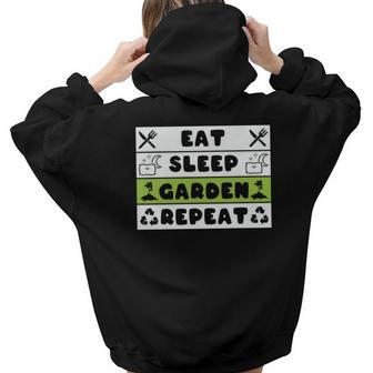 Gardening Eat Sleep Garden Repeat Design Aesthetic Words Graphic Back Print Hoodie Gift For Teen Girls - Seseable