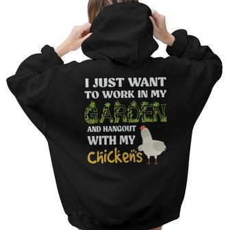 Gardening I Just Want To Work In My Garden And Hangout With My Chickens Aesthetic Words Graphic Back Print Hoodie Gift For Teen Girls - Seseable