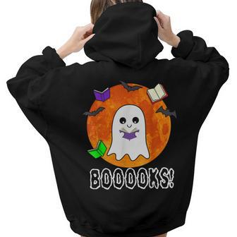 Ghost Book Boo Reading Booooks Halloween Library Teachers Aesthetic Words Graphic Back Print Hoodie Gift For Teen Girls - Thegiftio UK