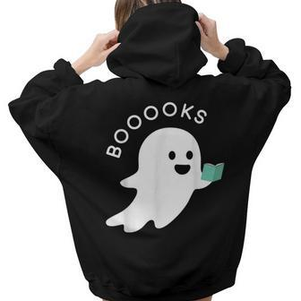 Halloween Booooks Ghost Reading Boo Read Books Library Aesthetic Words Graphic Back Print Hoodie Gift For Teen Girls - Thegiftio UK