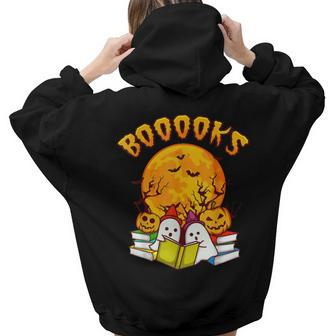 Halloween Booooks Ghost Reading Boo Read Books Library Kids Aesthetic Words Graphic Back Print Hoodie Gift For Teen Girls - Thegiftio UK