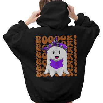 Halloween Booooks Ghost Reading Boo Read Books Library V2 Aesthetic Words Graphic Back Print Hoodie Gift For Teen Girls - Thegiftio UK